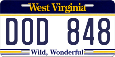 WV license plate DOD848