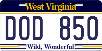 WV license plate DOD850