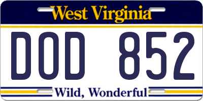 WV license plate DOD852