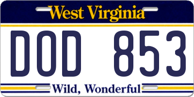 WV license plate DOD853