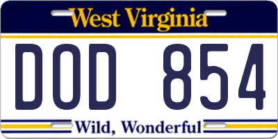 WV license plate DOD854