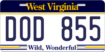 WV license plate DOD855