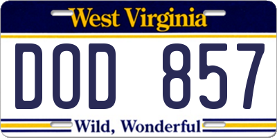 WV license plate DOD857