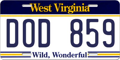 WV license plate DOD859
