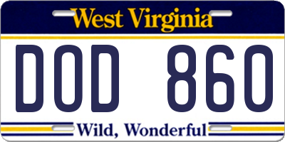 WV license plate DOD860