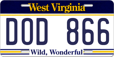WV license plate DOD866
