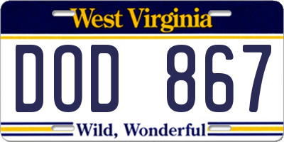 WV license plate DOD867