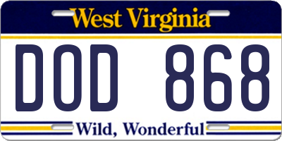 WV license plate DOD868