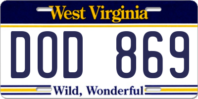 WV license plate DOD869