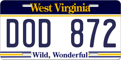 WV license plate DOD872