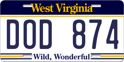 WV license plate DOD874