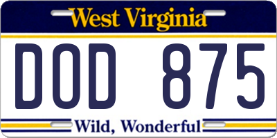 WV license plate DOD875