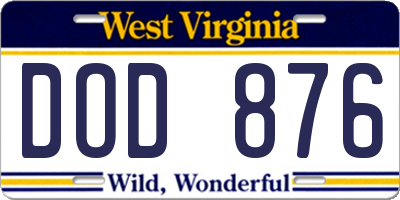 WV license plate DOD876