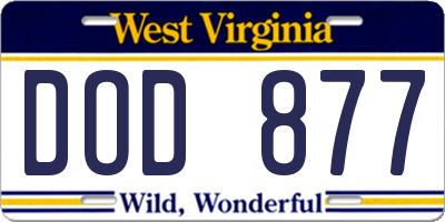 WV license plate DOD877