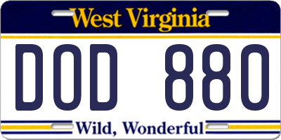 WV license plate DOD880