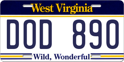WV license plate DOD890