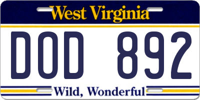 WV license plate DOD892