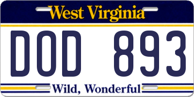 WV license plate DOD893