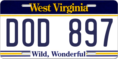 WV license plate DOD897