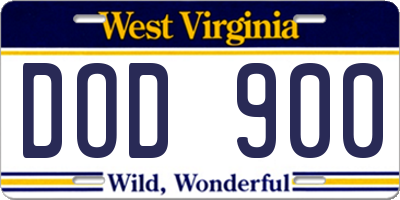 WV license plate DOD900