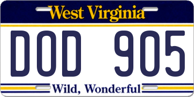 WV license plate DOD905