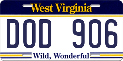 WV license plate DOD906