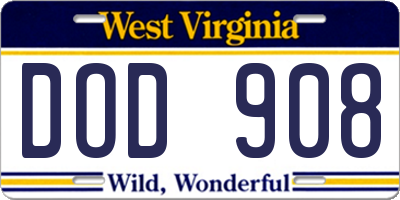WV license plate DOD908