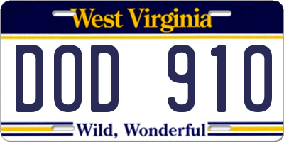 WV license plate DOD910