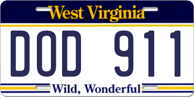 WV license plate DOD911