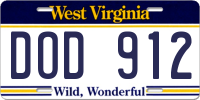 WV license plate DOD912