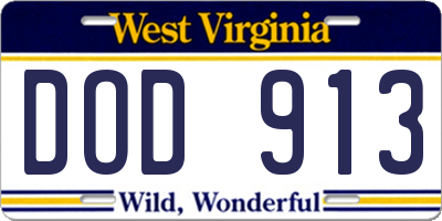 WV license plate DOD913