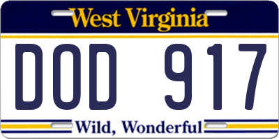 WV license plate DOD917
