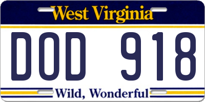 WV license plate DOD918