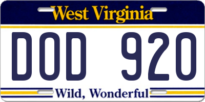 WV license plate DOD920