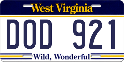 WV license plate DOD921