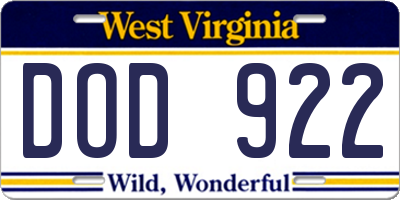 WV license plate DOD922