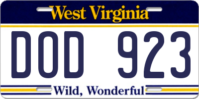 WV license plate DOD923