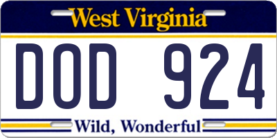 WV license plate DOD924