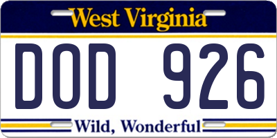 WV license plate DOD926