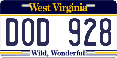 WV license plate DOD928