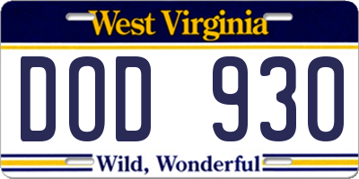 WV license plate DOD930