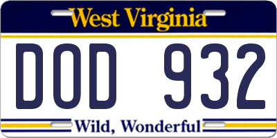 WV license plate DOD932
