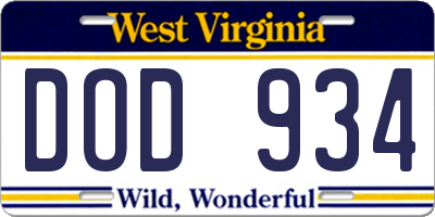 WV license plate DOD934