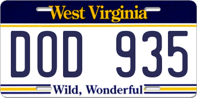 WV license plate DOD935