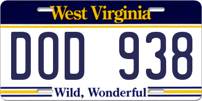 WV license plate DOD938