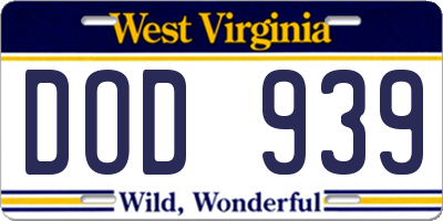 WV license plate DOD939