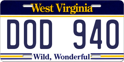 WV license plate DOD940