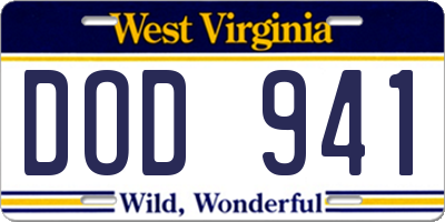 WV license plate DOD941