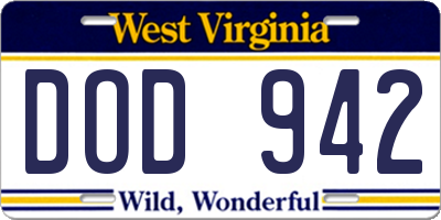 WV license plate DOD942