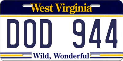 WV license plate DOD944